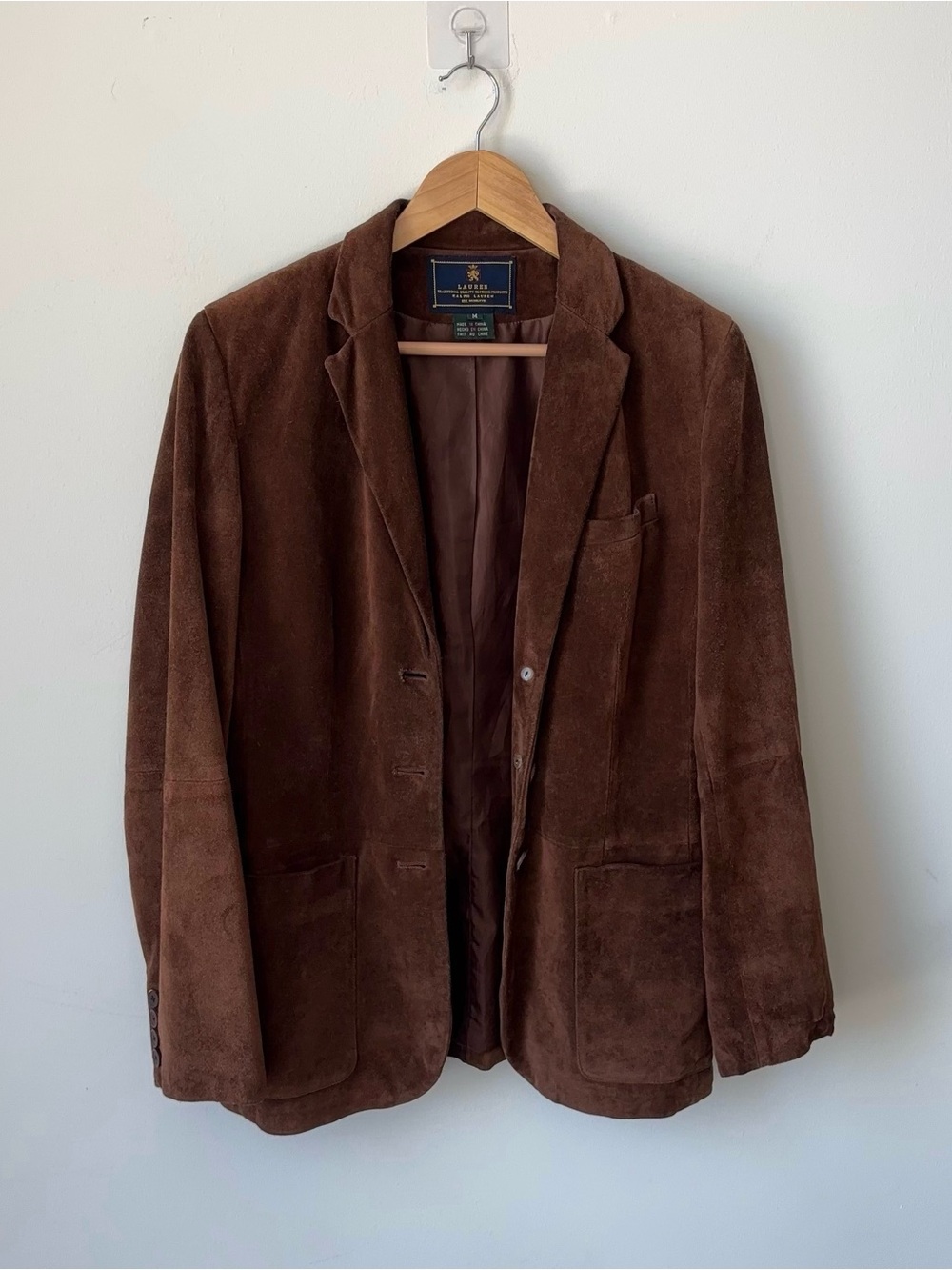 Lauren Ralph Lauren 100% Suede Leather Dark Brown Chore Coat Blazer Jacket Sz M